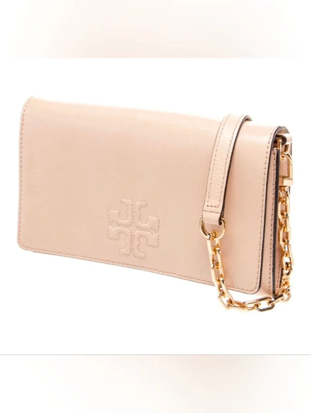 Tory Burch WOC Wallet Clutch Patent Leather Crossbody Chain Bag in Blush Nude 🩷